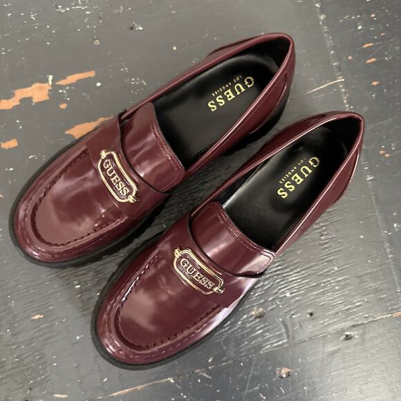Guess Maroon Red Patent Leather Platform Loafers Shoes Women’s 8.5 - BP - Picture 3 of 15